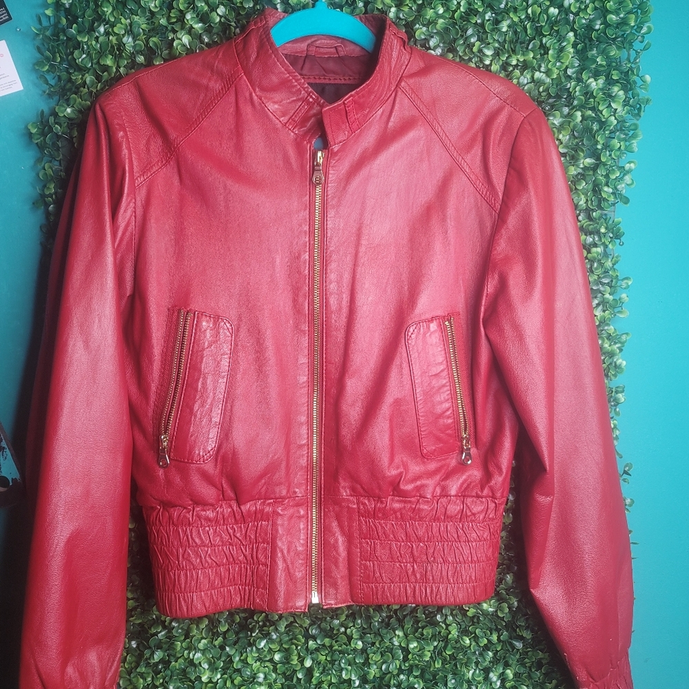 Red Jacket 100% lampskin  100% polyester